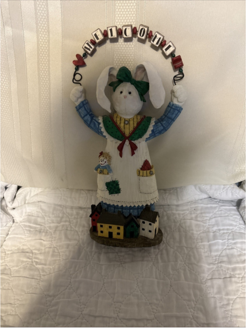 San Francisco Country Folk Art Rabbit Music Box “Home Sweet Home” 12”tall